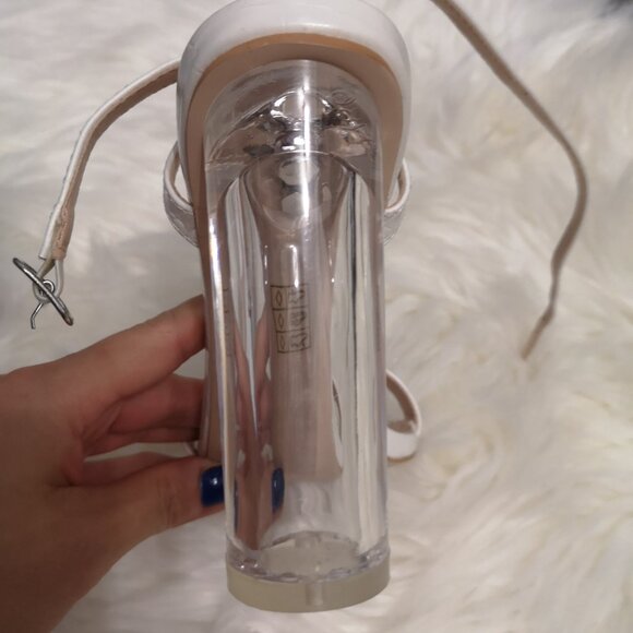 Public Desire "Blink" Barely There Clear Perspex Round Block Heels in White Croc - Picture 5 of 6